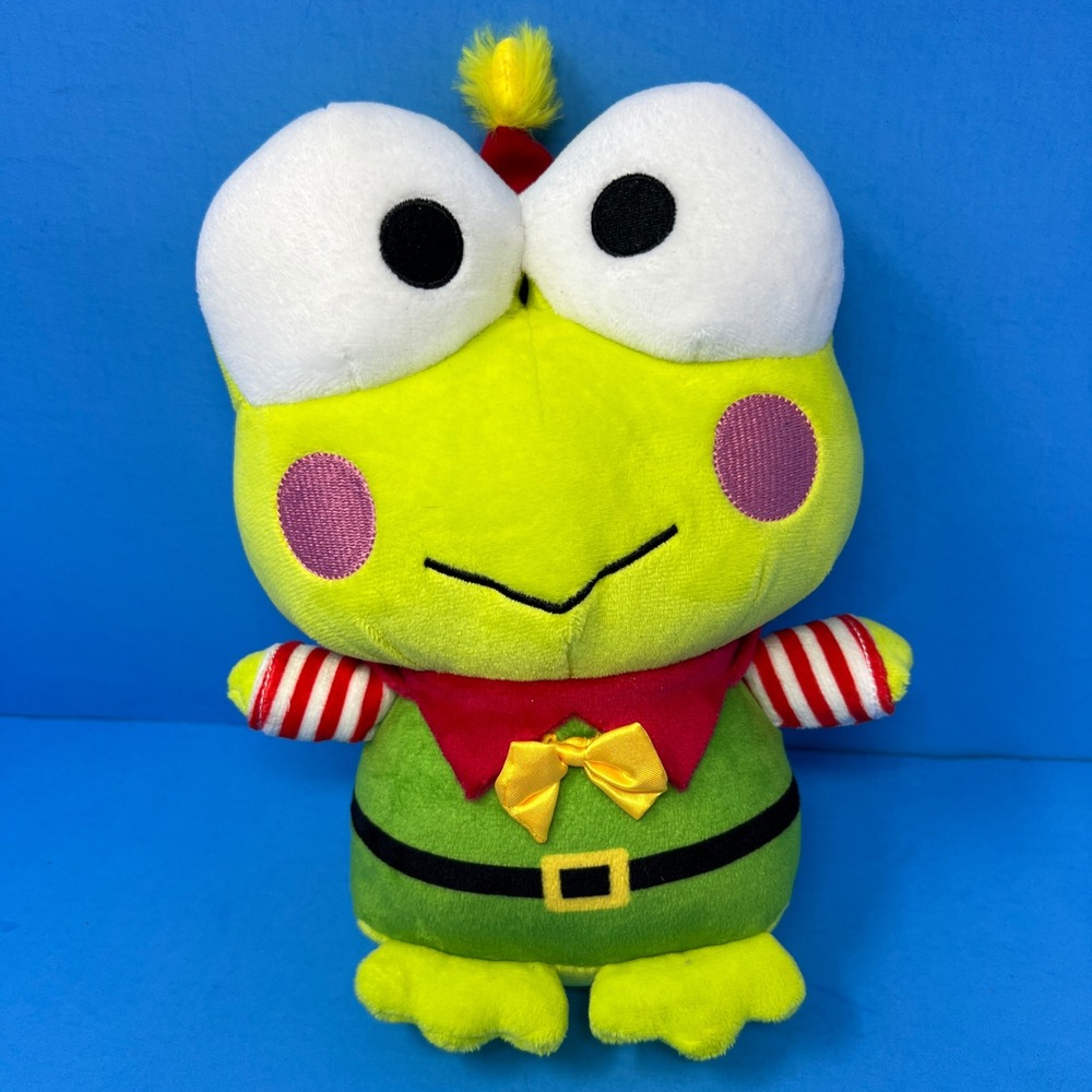 Sanrio‎ Keroppi Plush 9 Inch Green Holiday Elf Outfit Yellow Bowtie